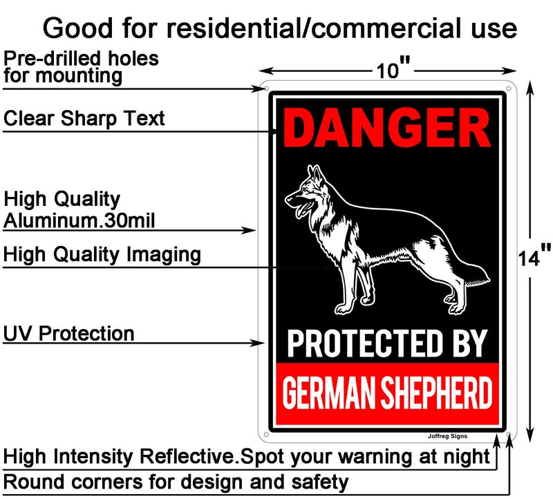 Joffreg Protected by German Shepherd Sign,Beware of Dog Sign,14 x 10 Inches,Reflective Aluminum,2 Pack - Image 2